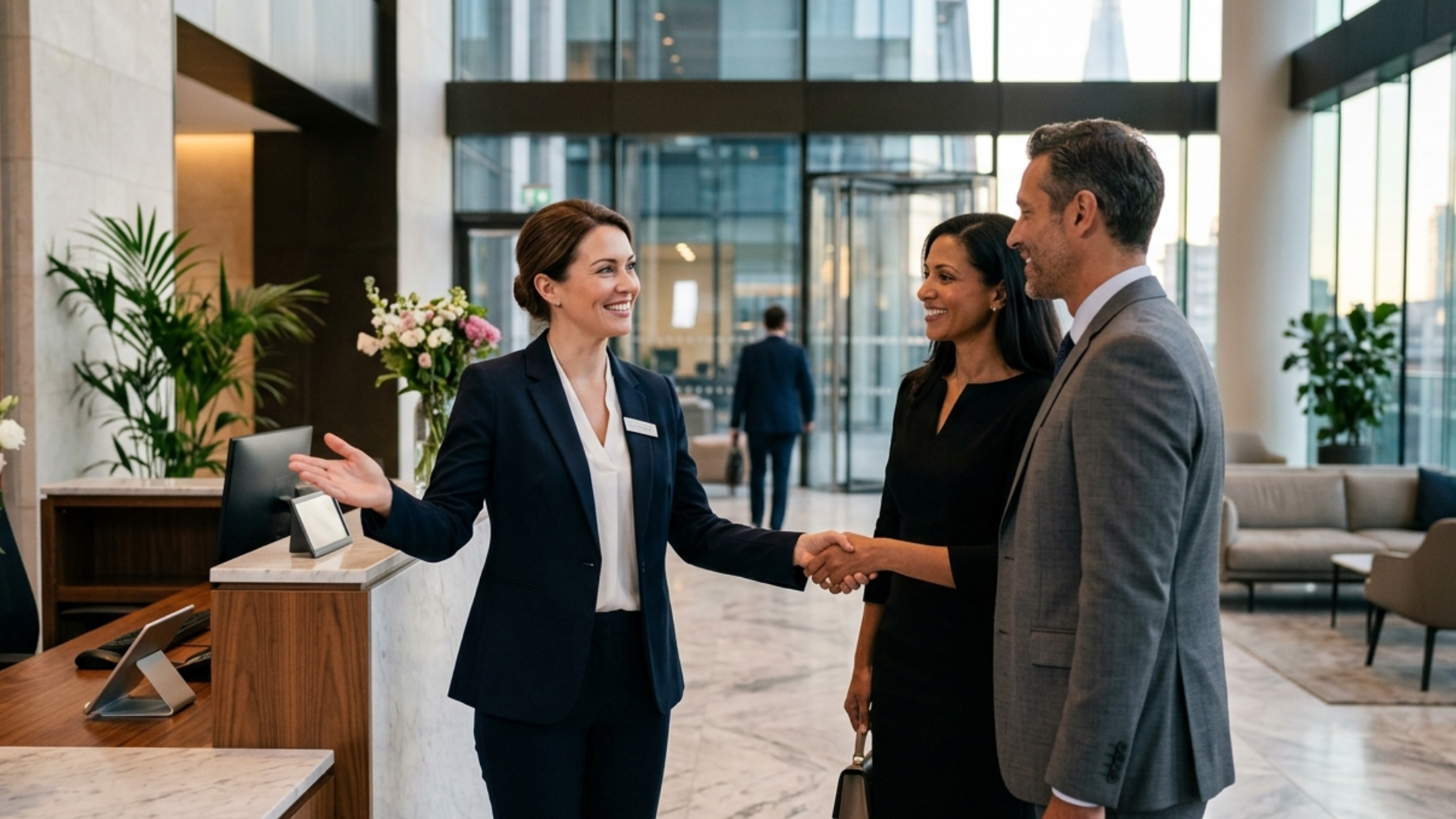 lavoro_invisibile giovane segretaria che accoglie professionalmente dei clienti